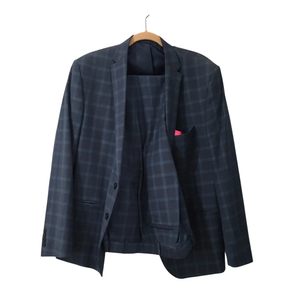 Nike Graham Men's Navy Windowpane Blazer - Classic Tailored Jacket 46R
